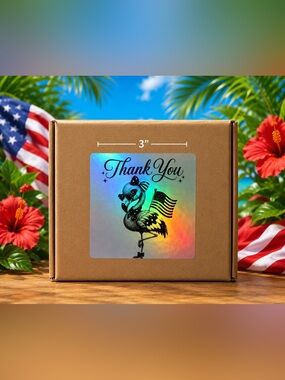 Patriotic Holographic Flamingo Thank You Stickers 3”x3”-100ct. New
